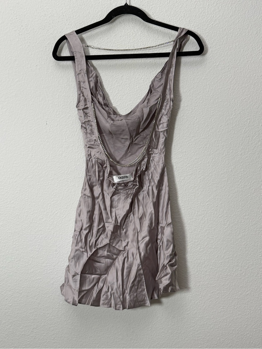 Guizio Cowl Slip Mini Dress Ice Grey Crystal Chain Open Back XS NWOT MSRP $288 - Picture 3 of 10